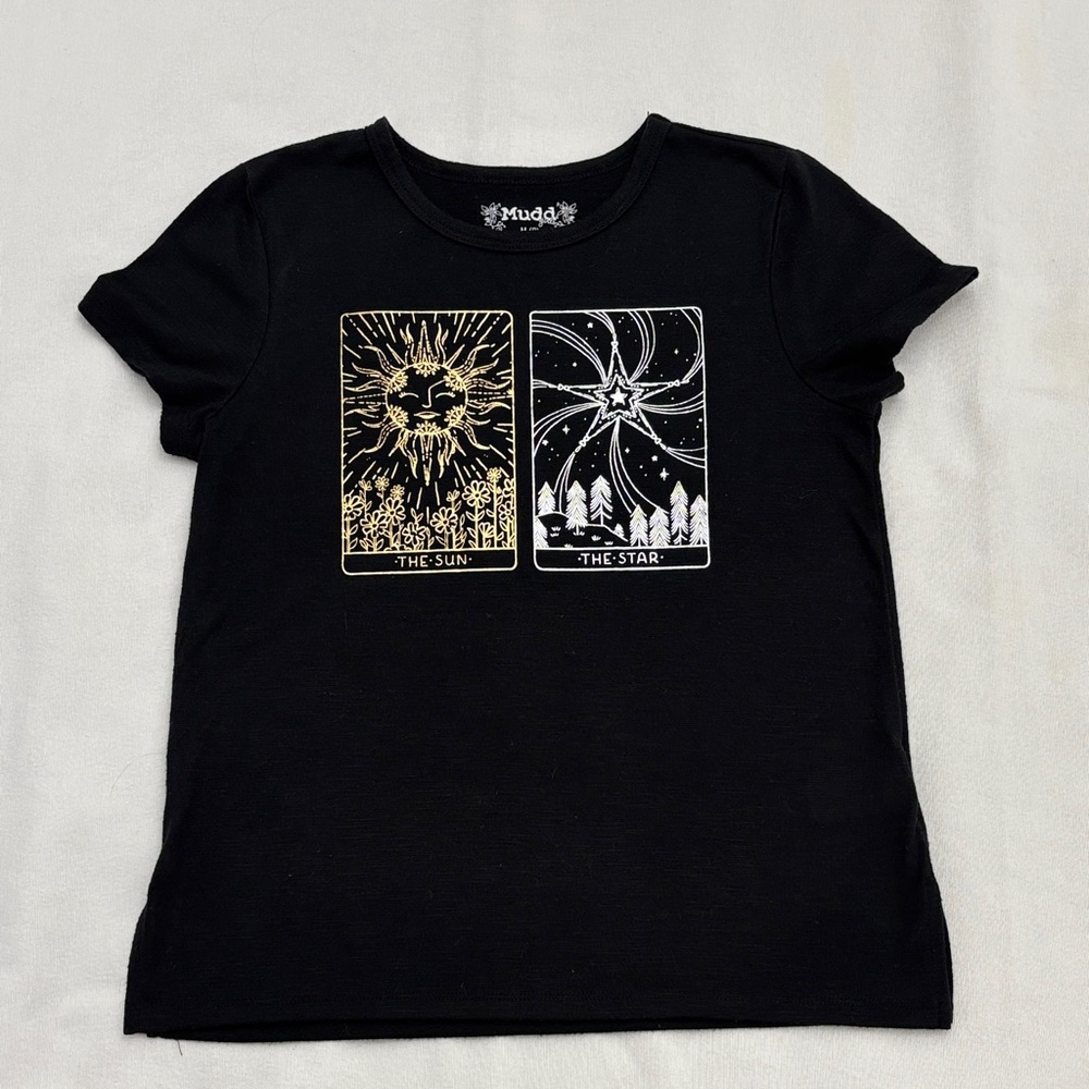 Mudd Black Tee with Sun and Star Graphics